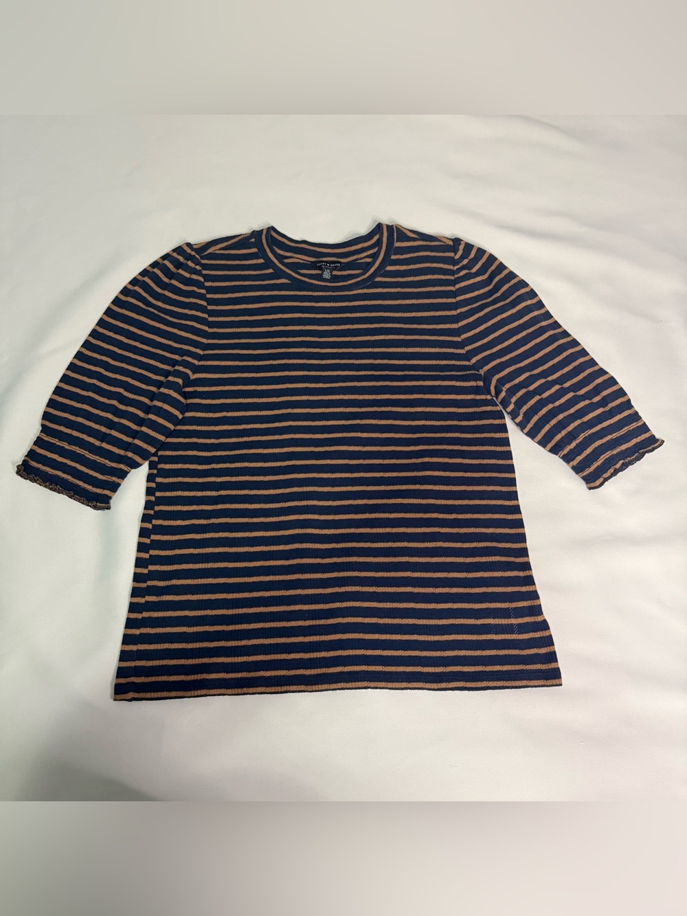 Lucky Brand Navy & Tan Stripe Top Size Large Boho Casual quite luxury